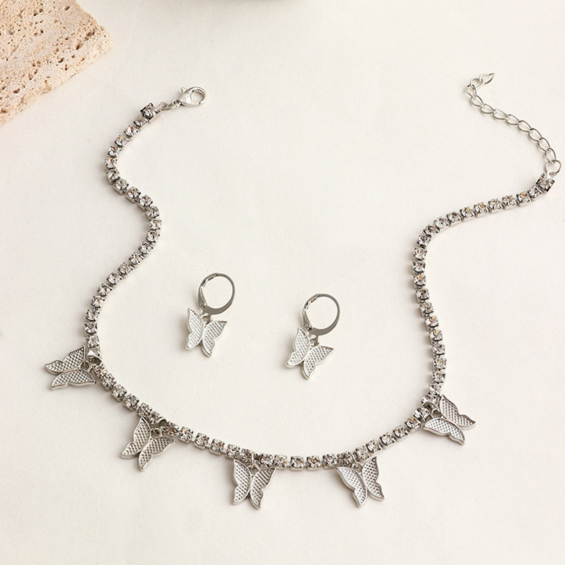 Butterfly Necklace Butterfly Earrings Necklace Set Earring Etsy