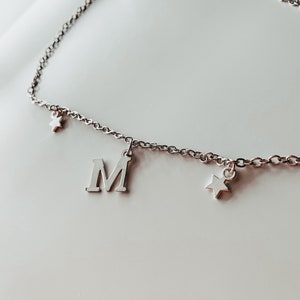 Luna SilberKette Initial Kette- VERSTELLBAR- 26 Buchstaben- SILBER STERN Charms- Madebymeljewelry