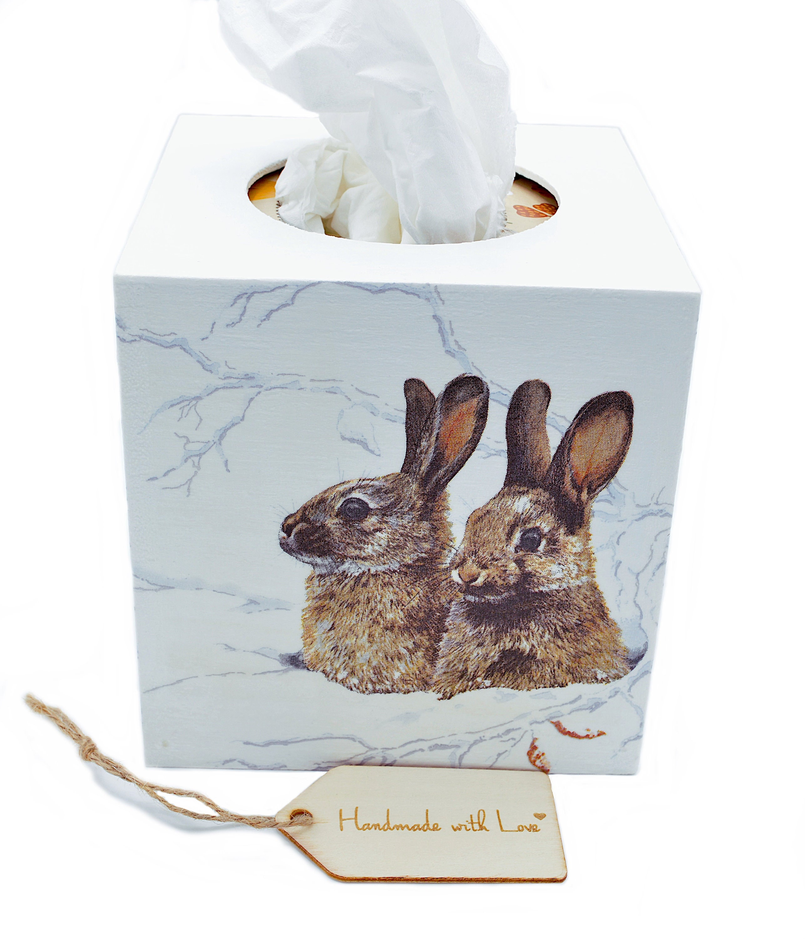 Standing Hare on Black Tissue Box Cover