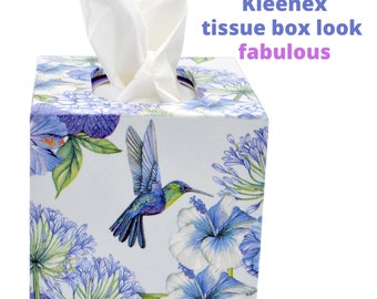Wooden Decoupage Tissue Box Cover, Hummingbird, Square Hand Decorated Holder With Lid, Bird Nature Gifts, Mum, Nana