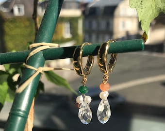 Pendants earring gold-plated brass glass natural gemstone beads