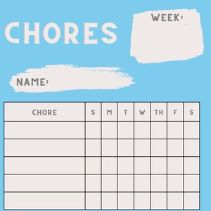 Childrens Blue Chore Digital Calendar, Chore Tracker, Simple Chore Tracker, Printable, Digital download