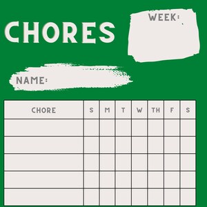 Childrens Green Chore Digital Calendar, Chore Tracker, Simple Chore Tracker, Printable, Digital download