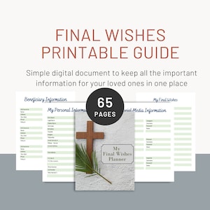 Digital Final Wishes Planner, Printable, End of Life Document, Important Information Family, Final Wishes Organizer