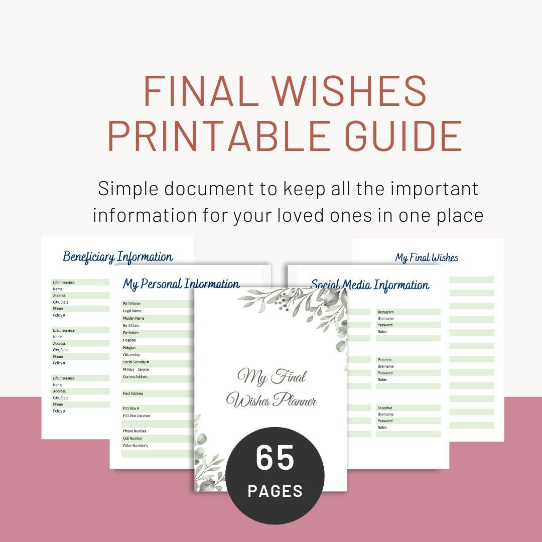 Digital Final Wishes Planner, Printable, End of Life Document Digital Final Wishes Planner, Printable, End of Life Document