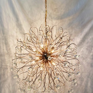 Sputnik Crystal Chandelier 30” W Modern Pendant Chandelier Over Dining Room Gold Dimmable Lighting Chandelier