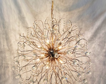Sputnik Crystal Chandelier 30” W Modern Pendant Chandelier Over Dining Room Gold Dimmable Lighting Chandelier