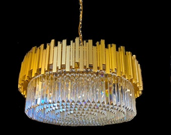 Luxury 32" Wide Chandelier Crystal Lighting  12-Lights Ceiling Pendant Gold Fixture for Living room, Dining room