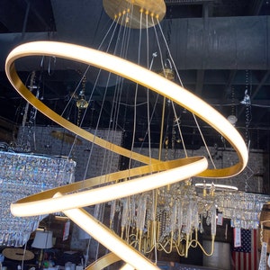 Modern Chandelier Staircase Chandelier LED Gold   Chandelier 4 Ring Pandant Chandelier Not Dimmable Living Room Pendant Light foyer