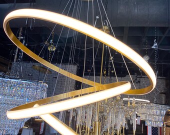 Modern Chandelier Staircase Chandelier LED Gold   Chandelier 4 Ring Pandant Chandelier Not Dimmable Living Room Pendant Light foyer