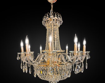 Crystal Chandelier 35" W Gold Pendant Chandelier Unique Fixture Living Room Chandelier Traditional Lighting Chandelier for Dining Room