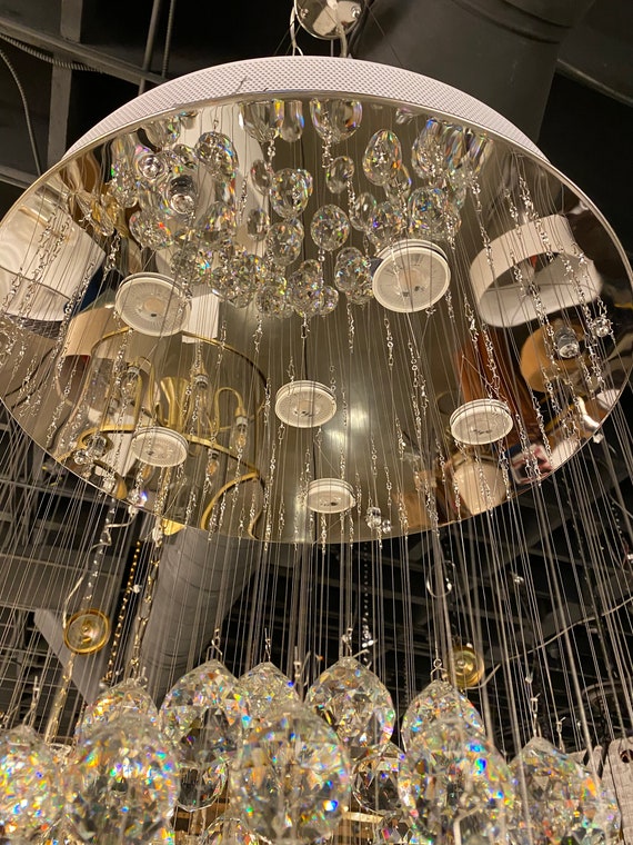 Modern Chandelier Crystal Raindrop Lighting Flush Modern Chandelier Crystal Raindrop, Sphere Raindrop Crystal Chandelier Genshin Impact