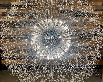 Starburst Chandelier Crystal Pendant Chandelier  63" W Chrome Foyer lighting Round Chandelier 30- lights
