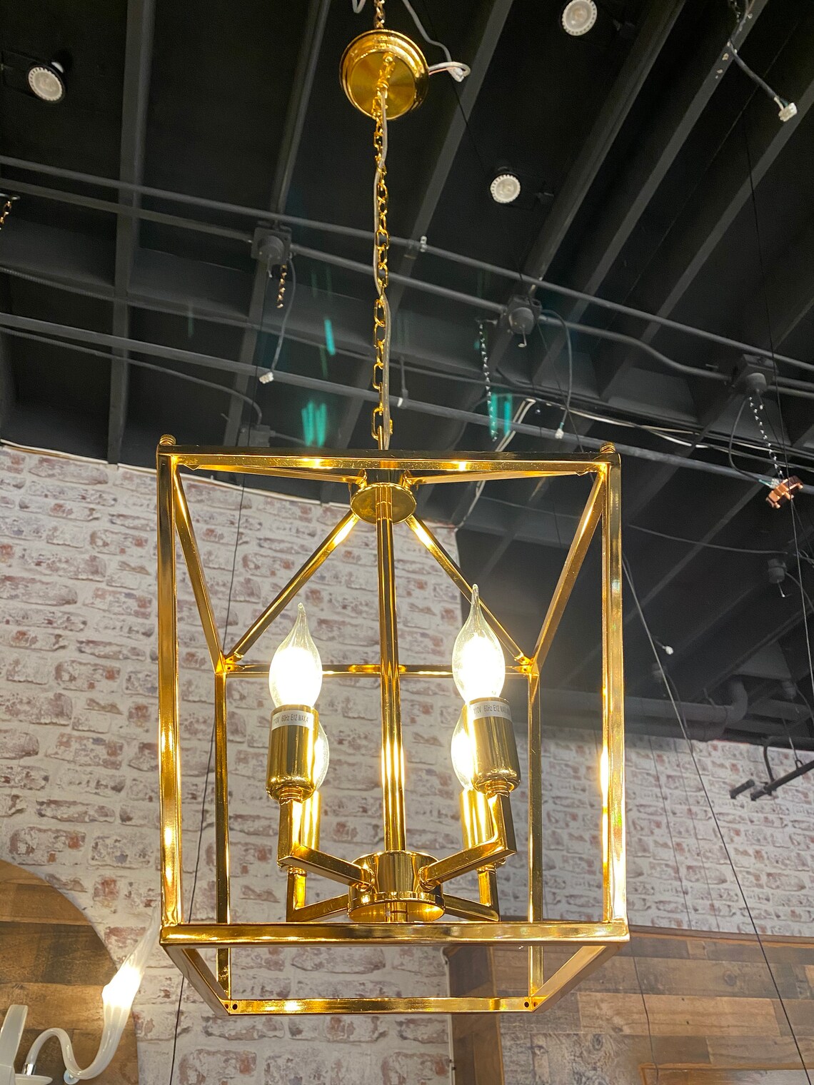 4 Lights Gold Lantern Pendant Light Adjustable Height Etsy