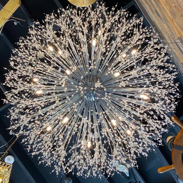 Starburst Crystal Chandelier 47" Wide Chrome Round Lighting Fixture for Living room, Dining Room , Entry