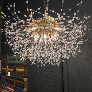 Starburst Chandelier 30" W Crystal Gold chandelier Flush mount Ceiling light Living Room Pendant Chandelier over Dinigroom - Bedroom