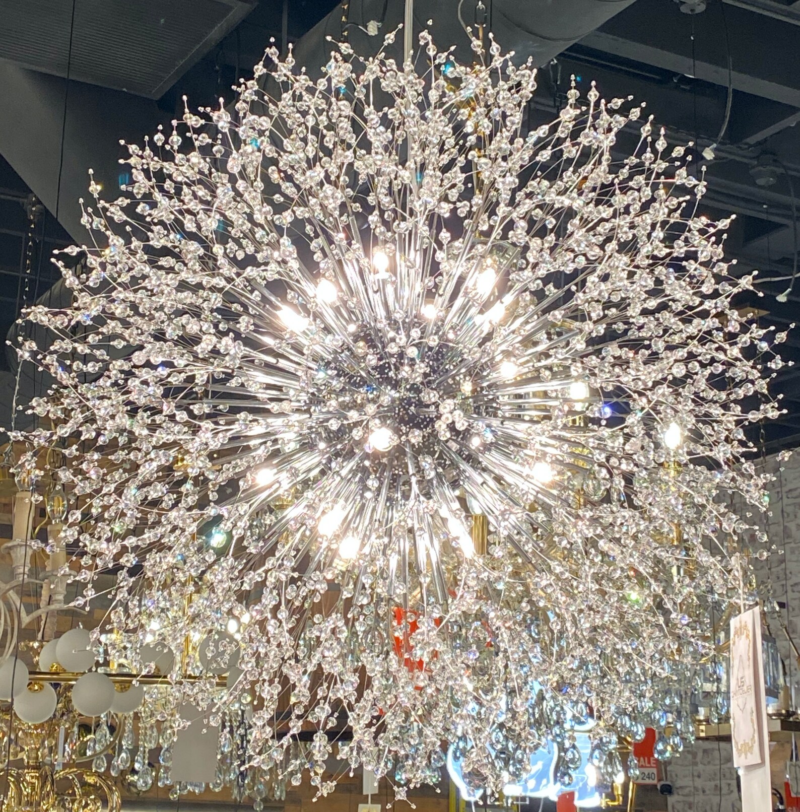 Starburst 32 Wide Clear Crystal Chandelier Chrome Finish Etsy
