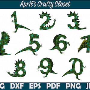 Dinosaur Numbers Font SVG Cut File Bundle, SVG, DXF, eps, pdf, png, jpg
