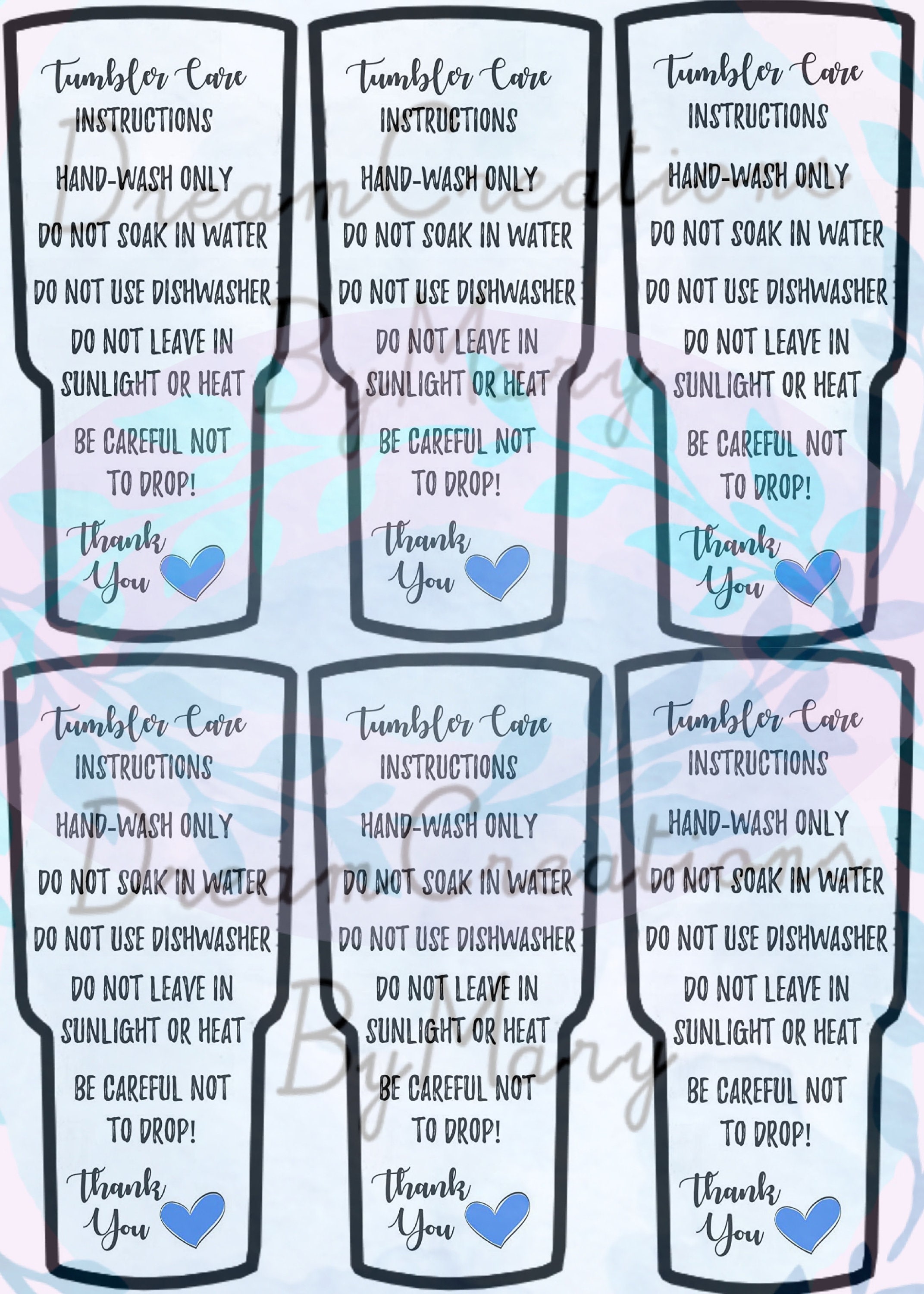 Printable Tumbler Care Instructions