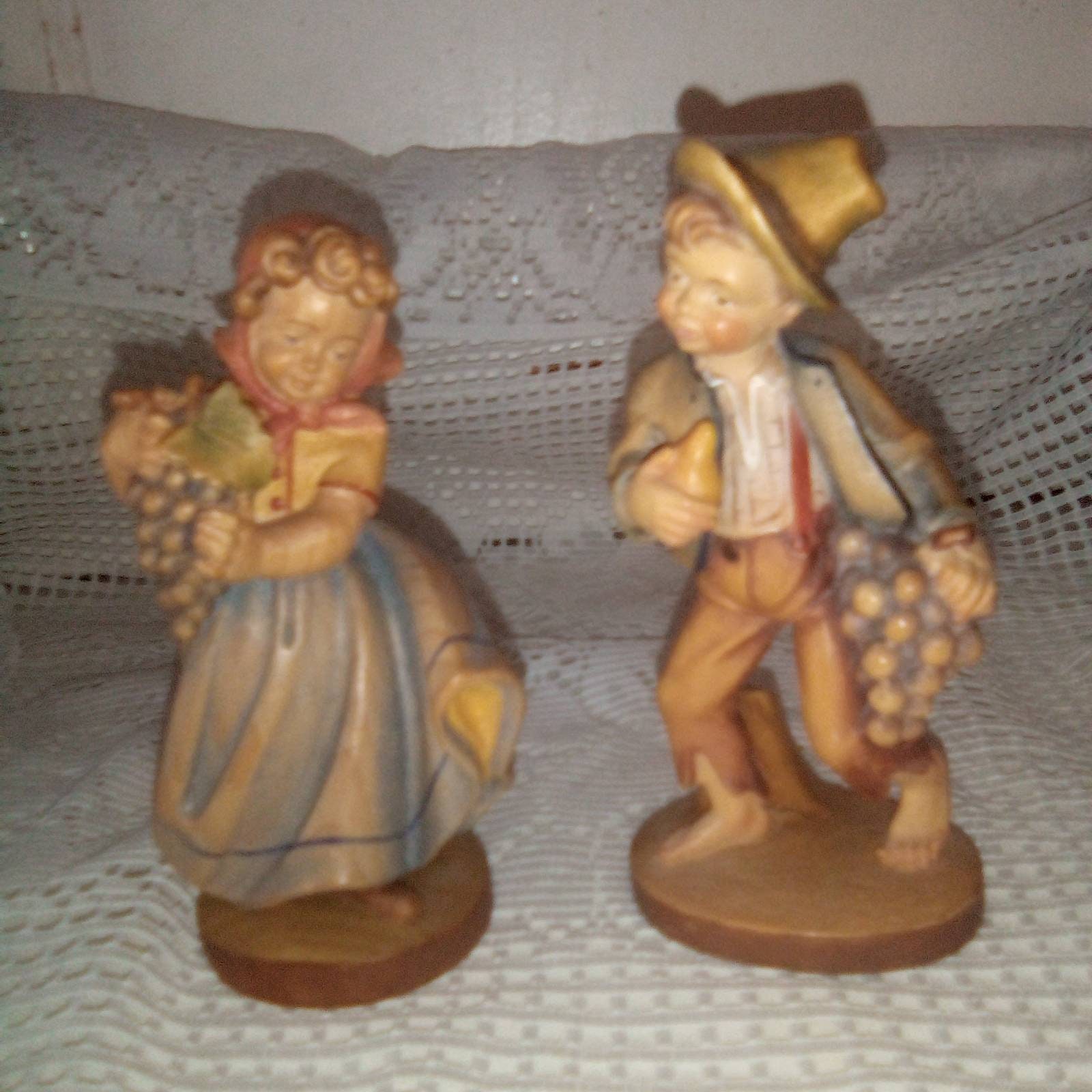 German Hand Carved Wooden Figurine Pair Boy and Girl Grape Etsy