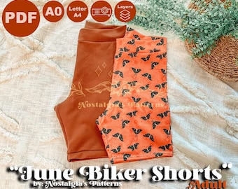 Tutorial y patrón de pantalones cortos de ciclista con bandas de junio aptos para remalladora Adultos / XS-5XL