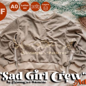 Sad Girl Adult Baggy midi cropped crew neck with Bands tutorial and pattern serger friendly | XS-5XL
