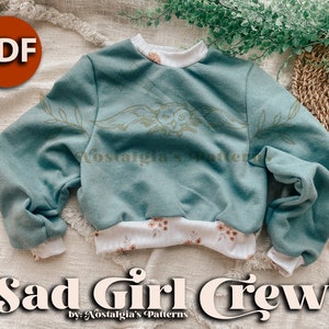 Sad Girl Baggy midi cropped crew neck with Bands tutorial and pattern serger friendly | NB-10