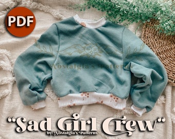 Sad Girl Baggy midi cropped crew neck with Bands tutorial and pattern serger friendly | NB-10