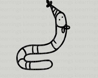 party worm - worm wearing a birthday hat -  downloadable SVG/EPS/PNG files instant download