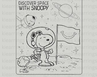 snoopy on the moon with Woodstock coloring page- downloadable SVG/EPS/PNG files instant download