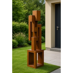 Corten Steel Human Sculpture | Abstract Garden Art | Geometric Metal Statue | Modern Outdoor Decor | Rusted Steel Yard Sculpture