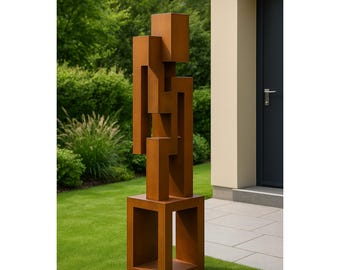 Corten Steel Human Sculpture | Abstract Garden Art | Geometric Metal Statue | Modern Outdoor Decor | Rusted Steel Yard Sculpture