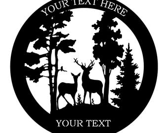 Sign DXF File | Personalized Deer Forest Cut File | Wildlife Cabin Decor | CNC Plasma Laser Cut | Rustic Nature Scene