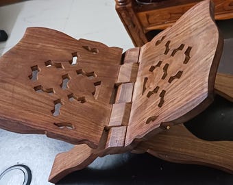 Handmade Folding Book Stand Holder, Wooden Cookbook Holder, Reading Rest, Recipe Holder, Hands-Free Book Holder
