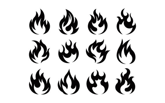 Black Fire Flame Icons Vector Metal Plasma Laser Cut Design Vector.