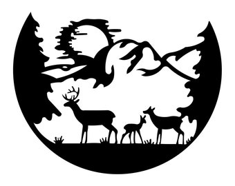Deer | Deer Family Mountains | Cnc Plasma | Design Vector | Laser design | Dxf files | CDR, Svg, AI, Dxf, Jpg | digital download.