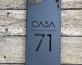 Modern Geometric Metal House Number Sign: Laser Cut Steel Address Plaque