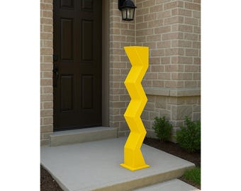 Modern Metal Zigzag Sculpture | Outdoor Garden Art | Bold Yellow Yard Decor | Contemporary Abstract Statue | Geometric Patio Accent