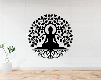 Buddha Tree Wall Art | Meditation Metal Decor | Laser Cut Enlightenment Panel | Spiritual Yoga Wall Hanging | Boho Zen Home Accent