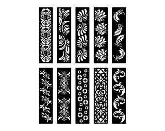 May include: Set of 10 black and white decorative laser cut designs. The designs feature various floral and geometric patterns.