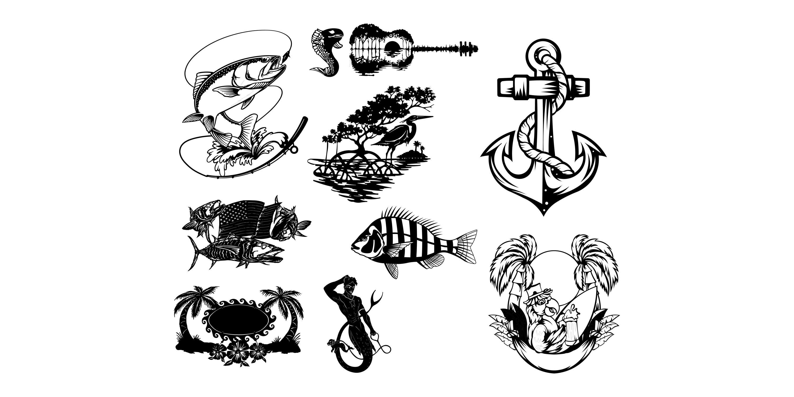 Fish Bundle DXF Files for Plasma, Laser Cutting, Cnc, Dxf Silhouette ...