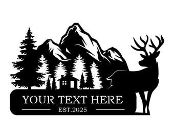 Mountain Cabin Deer Scene | Custom Metal Sign DXF File | Forest Wildlife Silhouette | Cabin Decor | Nature Scene Laser Cut | DXF |