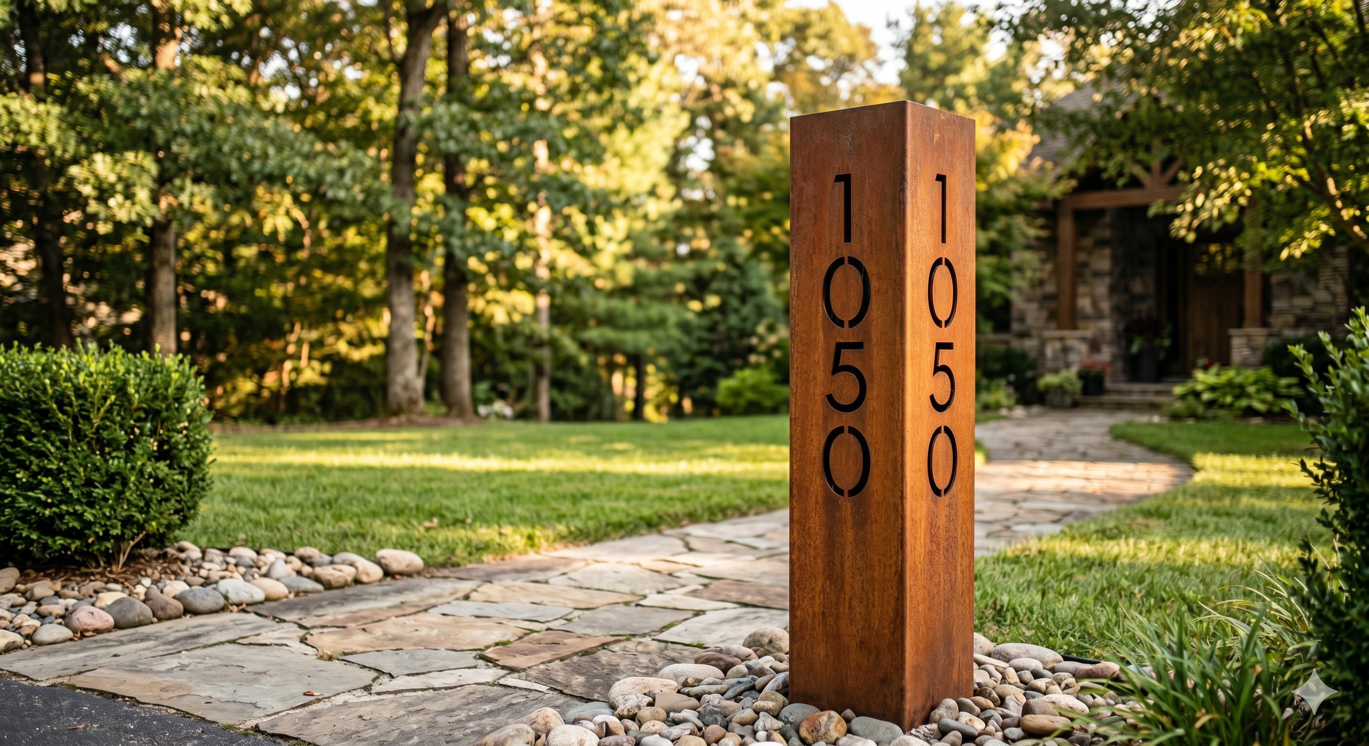 Corten Steel Address Sign | Modern House Number Post | Rusted Metal ...
