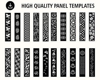 May include: A set of 20 black and white panel templates for laser cutting. The templates feature various geometric and floral designs.