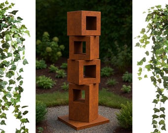 Cubular Clusters | Metal Sculpture Art | Black Color | Large Rusted Cube | Steel Home Sculpture |  Decoration Business Gift.