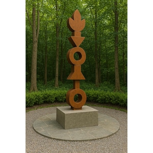 Totem-Inspired Sculptures | Outdoor Large Garden Sculptures | Attractive | Stunning Unique Patina | Perfect For Garden And Pool Area.