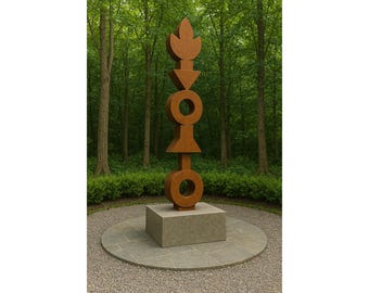 Op totems geïnspireerde sculpturen | Grote tuinsculpturen voor buiten | Aantrekkelijk | Prachtig uniek patina | Perfect voor tuin en zwembad.