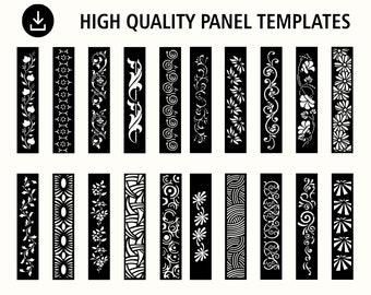 May include: A set of 20 black and white panel templates featuring various decorative patterns, including floral, geometric, and abstract designs.  These templates are ideal for laser cutting, CNC routing, and other crafting projects.