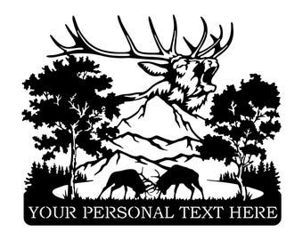 Elk Mountain Scene DXF File: Wildlife Metal Art (Custom Name)