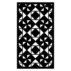 May include: Black and white geometric pattern with repeating squares and triangles. The pattern is symmetrical and has a modern design.